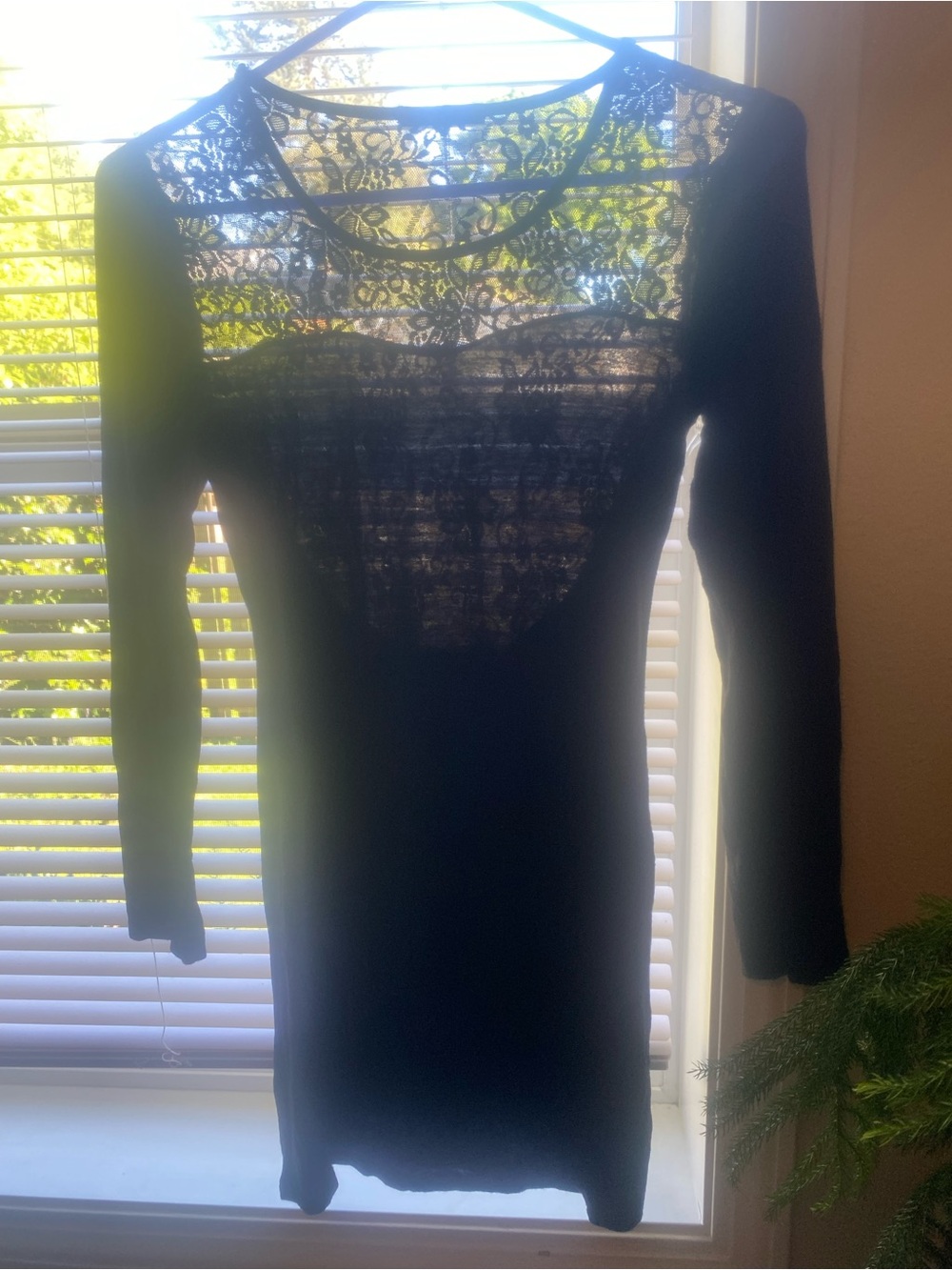Brandy Melville Black Lace-Yoke Long Sleeve Dress one size fits all